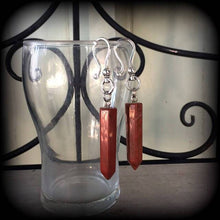 Load image into Gallery viewer, Jasper earrings, Red Jasper points, Dangly gemstone earrings, Pendulum earrings, Crystal earrings, Witchy earrings, Plug earrings, Tunnels