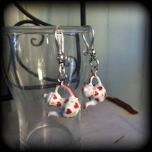 Load image into Gallery viewer, Teapot earring Coffee pot earrings Tunnel dangles Alice in Wonderland Devonshire Tea Ear hangers Kitsch Plugs Tunnel earrings Plug dangles