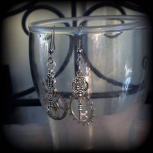 Load image into Gallery viewer, Cog earrings Steampunk Key earrings Industrial Dangle earrings Nautical Plug earrings Pierced ears Plug dangles Tunnel earrings Gauges 14g