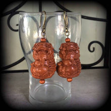 Load image into Gallery viewer, 3mm ear weights 8 gauge ear hangers Foo Dog Temple Dog Chinese New Year Tunnel dangles Gauges Hanging gauges Plug dangles Gauged earrings