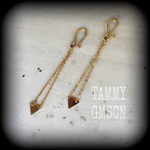 Load image into Gallery viewer, Ear hangers Tunnel dangles Plug earrings Hanging dangles Sacred geometry Triangle Tunnel earrings Tunnel dangles Plug earrings Gauges 2g