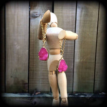 Load image into Gallery viewer, Pink Druzy earrings Quartz earrings Gemstone Tunnel earrings Organic Plug earrings Pink earrings Dangle earring Pierced ears Gauged earrings