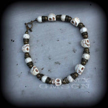 Load image into Gallery viewer, Voodoo bracelet Damballah bracelet Skull bracelet Bronze bracelet Halloween Los Muertos Santeria Gothic bracelet Loa bracelet Skull jewelry