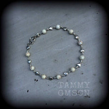 Load image into Gallery viewer, Voodoo bracelet Erzulie bracelet Stone bracelet Heart bracelet White Howlite Stone bracelet Skull and Antique Silver bracelet Cute bracelet
