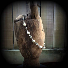 Load image into Gallery viewer, Voodoo bracelet Erzulie bracelet Stone bracelet Heart bracelet White Howlite Stone bracelet Skull and Antique Silver bracelet Cute bracelet