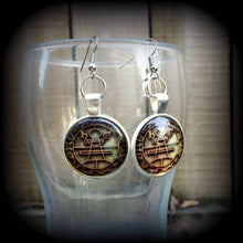Load image into Gallery viewer, Sigil earrings Seal of Solomon earrings Occult Church of Satan Esoteric Gothic Evil Plug earrings Gauged earrings Tunnel earrings 0g 2g 4g