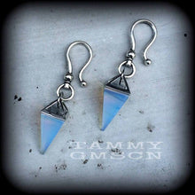 Load image into Gallery viewer, Moonstone ear weights, Opalite ear hangers, Tunnel dangles, Plug dangles, Hanging gauges, Plug weights, Tunnel weights, Gauged earrings 0g