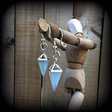 Load image into Gallery viewer, Moonstone ear weights, Opalite ear hangers, Tunnel dangles, Plug dangles, Hanging gauges, Plug weights, Tunnel weights, Gauged earrings 0g