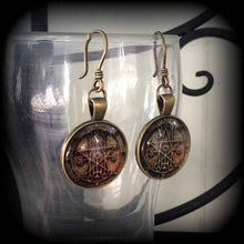 Load image into Gallery viewer, Occult Tunnel earrings Sigil of Astaroth Ear hangers Sigil Tunnel dangles CoS Gauged earrings Plug earrings Plug dangles Hanging gauges 0g