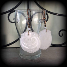Load image into Gallery viewer, White Jade Ear Weights, Gemstone Ear hangers, Chinese weights, Heavuy weights, Bat jewelry, Tunnel dangles, Tunnel earrings, Plug dangles 0g