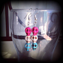 Load image into Gallery viewer, Sugar skull earrings Day of the Dead Halloween Los Muertos Candy Skull Plug earrings Kawaii Tunnel earrings Pierced ears Gauged earrings 2g