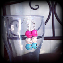 Load image into Gallery viewer, Sugar skull earrings Day of the Dead Halloween Los Muertos Candy Skull Plug earrings Kawaii Tunnel earrings Pierced ears Gauged earrings 2g