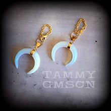 Load image into Gallery viewer, 6mm opalite ear hangers 2 gauge tunnel dangles 4mm ear weights 6 gauge plug earrings Plug dangles Gauged earrings 4 gauge 5mm tunnel dangles