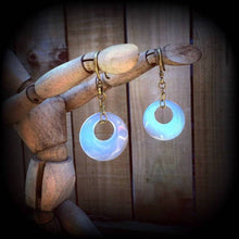 Load image into Gallery viewer, Opalite earrings, Moonstone earrings, Gemstone earrings, Crystal earrings, Boho earrings, Dangle earrings, Plug earrings, Tunnel earrings 8g
