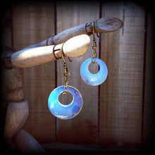 Load image into Gallery viewer, Opalite earrings, Moonstone earrings, Gemstone earrings, Crystal earrings, Boho earrings, Dangle earrings, Plug earrings, Tunnel earrings 8g