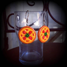Load image into Gallery viewer, Pizza earrings Junk food earrings Food jewelry 3mm tunnel dangles 8 gauge plug earrings 6 gauge ear hangers 4 gauge ear weights 8mm 0 gauge
