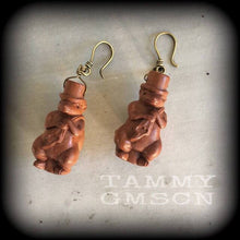 Load image into Gallery viewer, Mouse earrings Wood earrings Kitsch earrings Animal earrings Pet earrings Carved Wood earrings Mouse jewelery Animal jewelry Gifts for her