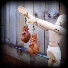 Load image into Gallery viewer, Mouse earrings Wood earrings Kitsch earrings Animal earrings Pet earrings Carved Wood earrings Mouse jewelery Animal jewelry Gifts for her