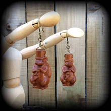 Load image into Gallery viewer, Mouse earrings Wood earrings Kitsch earrings Animal earrings Pet earrings Carved Wood earrings Mouse jewelery Animal jewelry Gifts for her