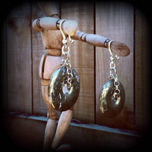 Load image into Gallery viewer, Pyrite ear weights, 0 gauge weights, 2 gauge, 6mm, Ear hangers, Stone weights, Hanging gauges, Tunnel dangles, Gauged earrings, Plug dangles