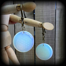 Load image into Gallery viewer, 2 gauge ear weights Opalite Ear hangers Flower of life Gauged earrings Hanging Gauges 0 gauge plug dangles 4 gauge tunnel dangles 0g 2g 4g