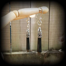 Load image into Gallery viewer, 2 gauge gemstone ear weights Onyx tunnel dangles Stone weights Black Onyx tapers Hanging gauges Gauged earrings Plug gauges Tunnel dangles