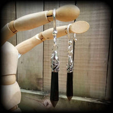 Load image into Gallery viewer, 2 gauge gemstone ear weights Onyx tunnel dangles Stone weights Black Onyx tapers Hanging gauges Gauged earrings Plug gauges Tunnel dangles