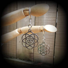 Load image into Gallery viewer, 8 gauge, 4 gauge, 2 gauge weights, Seed of Life, Ear hangers, Ear dangles, Tunnel dangles, Plug dangles, Gauged earrings, Hanging gauges 2g