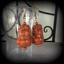 Load image into Gallery viewer, 3mm ear weights 8 gauge ear hangers Foo Dog Temple Dog Chinese New Year Tunnel dangles Gauges Hanging gauges Plug dangles Gauged earrings