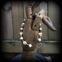 Load image into Gallery viewer, Voodoo bracelet Damballah bracelet Skull bracelet Bronze bracelet Halloween Los Muertos Santeria Gothic bracelet Loa bracelet Skull jewelry