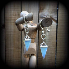 Load image into Gallery viewer, Moonstone ear weights, Opalite ear hangers, Tunnel dangles, Plug dangles, Hanging gauges, Plug weights, Tunnel weights, Gauged earrings 0g