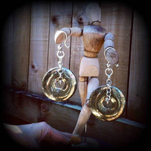 Load image into Gallery viewer, Pyrite ear weights, 0 gauge weights, 2 gauge, 6mm, Ear hangers, Stone weights, Hanging gauges, Tunnel dangles, Gauged earrings, Plug dangles