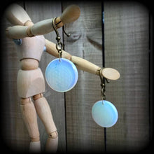 Load image into Gallery viewer, 2 gauge ear weights Opalite Ear hangers Flower of life Gauged earrings Hanging Gauges 0 gauge plug dangles 4 gauge tunnel dangles 0g 2g 4g