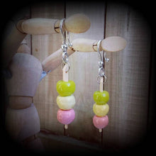 Load image into Gallery viewer, Japanes ear hangers Japanese sweets 6mm gauges 2 gauge Botchan Dango Novelty plug dangles Tunnel dangles Ear weights Hanging gauges Mochiko