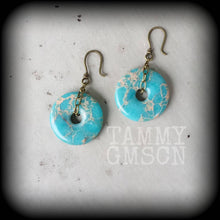 Load image into Gallery viewer, Jade earrings Gemstone earrings Imperial Jade Dangly earrings 3mm ear weights 4mm tunnel earrings 5mm plug dangles 6mm plug earrings Gauges