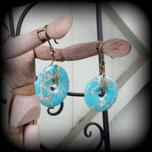 Load image into Gallery viewer, Jade earrings Gemstone earrings Imperial Jade Dangly earrings 3mm ear weights 4mm tunnel earrings 5mm plug dangles 6mm plug earrings Gauges