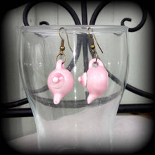 Load image into Gallery viewer, Tea pot earrings Pink teapot earrings Barista jewelry Alice in Wonderland Tea Party earrings High Tea 3mm Tunnel earrings 00g Plug earrings