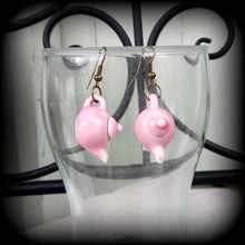 Load image into Gallery viewer, Tea pot earrings Pink teapot earrings Barista jewelry Alice in Wonderland Tea Party earrings High Tea 3mm Tunnel earrings 00g Plug earrings
