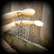 Load image into Gallery viewer, 8 gauge, 4 gauge, 2 gauge weights, Seed of Life, Ear hangers, Ear dangles, Tunnel dangles, Plug dangles, Gauged earrings, Hanging gauges 2g