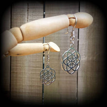 Load image into Gallery viewer, 8 gauge, 4 gauge, 2 gauge weights, Seed of Life, Ear hangers, Ear dangles, Tunnel dangles, Plug dangles, Gauged earrings, Hanging gauges 2g