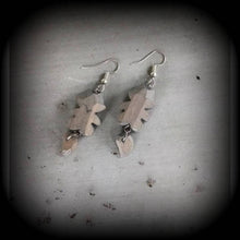 Load image into Gallery viewer, Fox earrings Animal earrings Cute earrings Kawaii earrings Wood earrings Japanese earrings Dangle earrings Pierced ears French hooks Kidney
