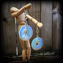 Load image into Gallery viewer, 2 gauge opalite ear weights Moonstone ear hangers Tunnel dangles Hanging gauges Gauged earrings Tunnel earrings Gauged earrings 00g 0g 2g 4g