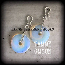 Load image into Gallery viewer, Opalite earrings Moonstone earrings Gemstone earrings Boho earrings Statement earrings Tunnel earrings Plug earrings 8mm 6mm tunnel dangles