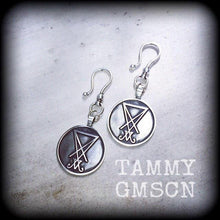 Load image into Gallery viewer, 2 gauge ear weights Sigil Ear weights 0 gauge 00 gauge ear hangers Sigil of Lucifer Tunnel dangles Plug dangles Gauged earrings 0g 2g 4g 6g