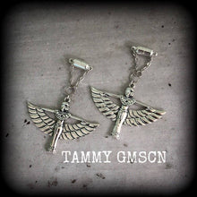 Load image into Gallery viewer, 0 gauge ear hangers Isis Egyptian 8mm ear weights Gauged earrings Plug dangles Ankh Plug weights Hanging gauges Tunnel dangles Hanging plugs