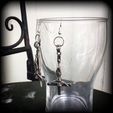 Load image into Gallery viewer, Inverted Cross earrings Cross Tunnel earrings Satanic Plug earrings Evil Gothic Occult Temple of Set Evil earrings Evil Satanic jewelry  14g