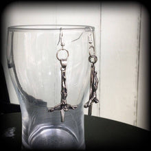Load image into Gallery viewer, Inverted Cross earrings Cross Tunnel earrings Satanic Plug earrings Evil Gothic Occult Temple of Set Evil earrings Evil Satanic jewelry  14g
