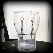 Load image into Gallery viewer, Inverted Cross earrings Cross Tunnel earrings Satanic Plug earrings Evil Gothic Occult Temple of Set Evil earrings Evil Satanic jewelry  14g