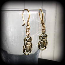 Load image into Gallery viewer, 8 gauge weights Scarab beetle 3mm ear hangers Egyptian Tunnel dangles Plug dangles Hanging gauges Gauged earrings Tunnel weights Plugs Gauge