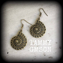 Load image into Gallery viewer, Fibonacci earrings Nautilus earrings Science earrings Nerd earrings Geometry jewelry Scared geometry Plug earrings Tunnel earrings Gauges 8g